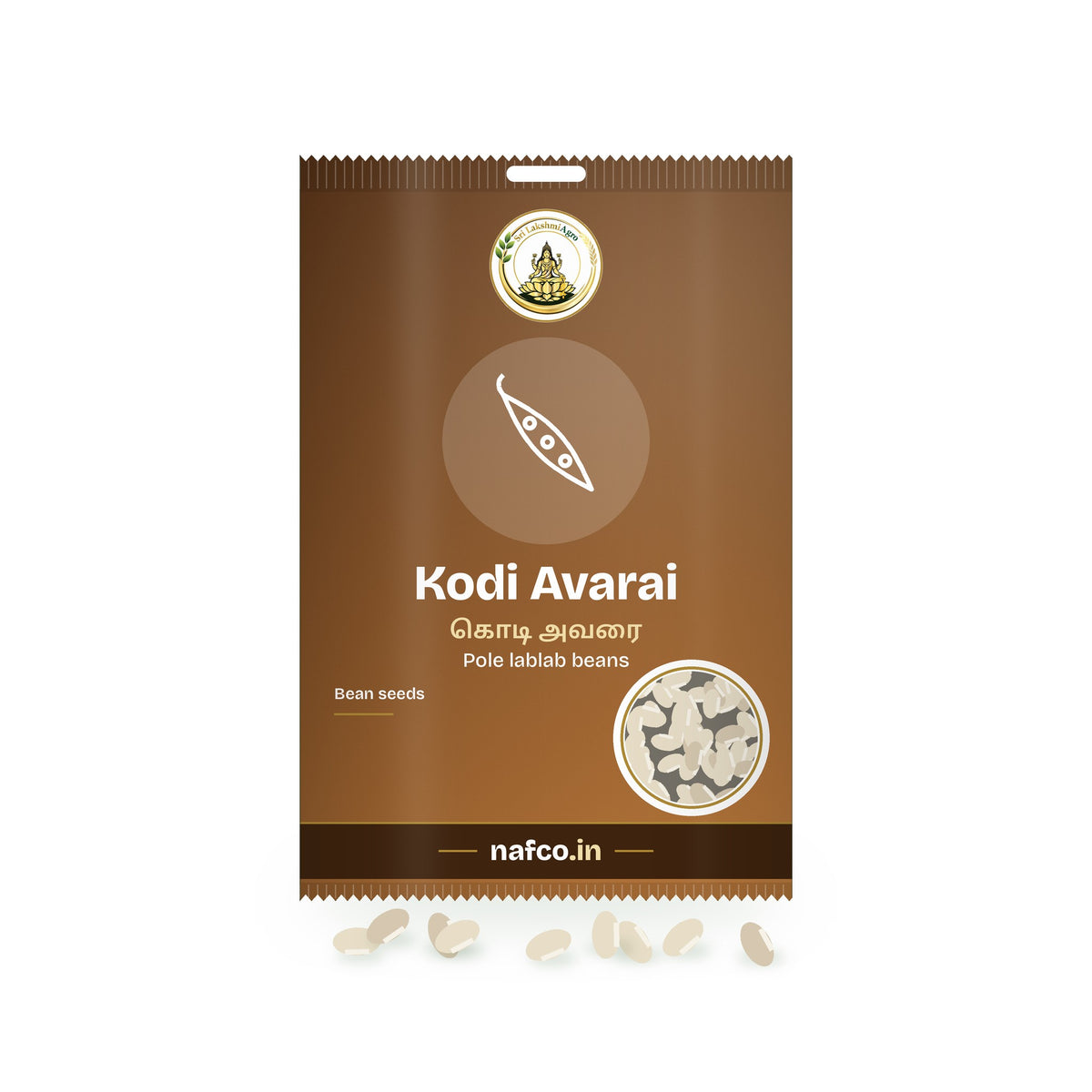 Kodi Avarai Seeds (Pole Lablab): Sri Lakshmi Agro seed packet with a window showing the seeds