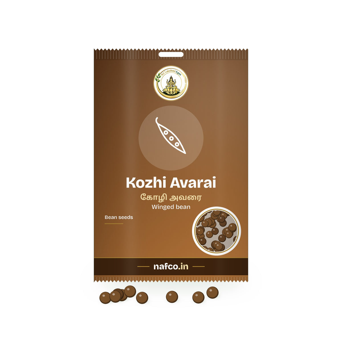 Kozhi Avarai Seeds (Winged Bean): Sri Lakshmi Agro seed packet with a window showing the seeds