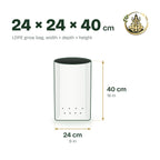 Size guide for the 24 × 24 × 40 cm LDPE grow bag