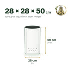 Size guide for the 28 × 28 × 50 cm LDPE grow bag