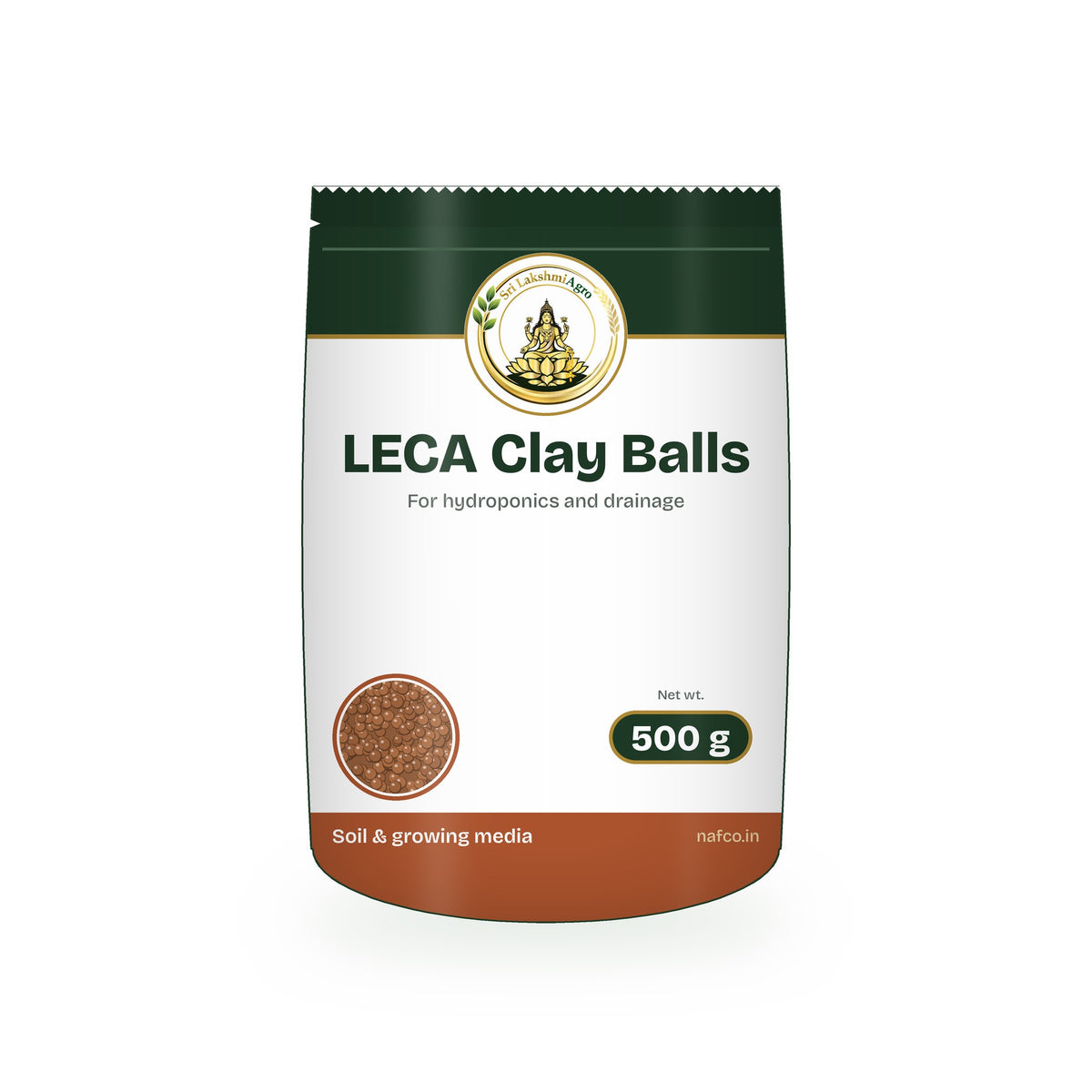 LECA Clay Balls – 500 g in a Sri Lakshmi Agro stand-up pouch