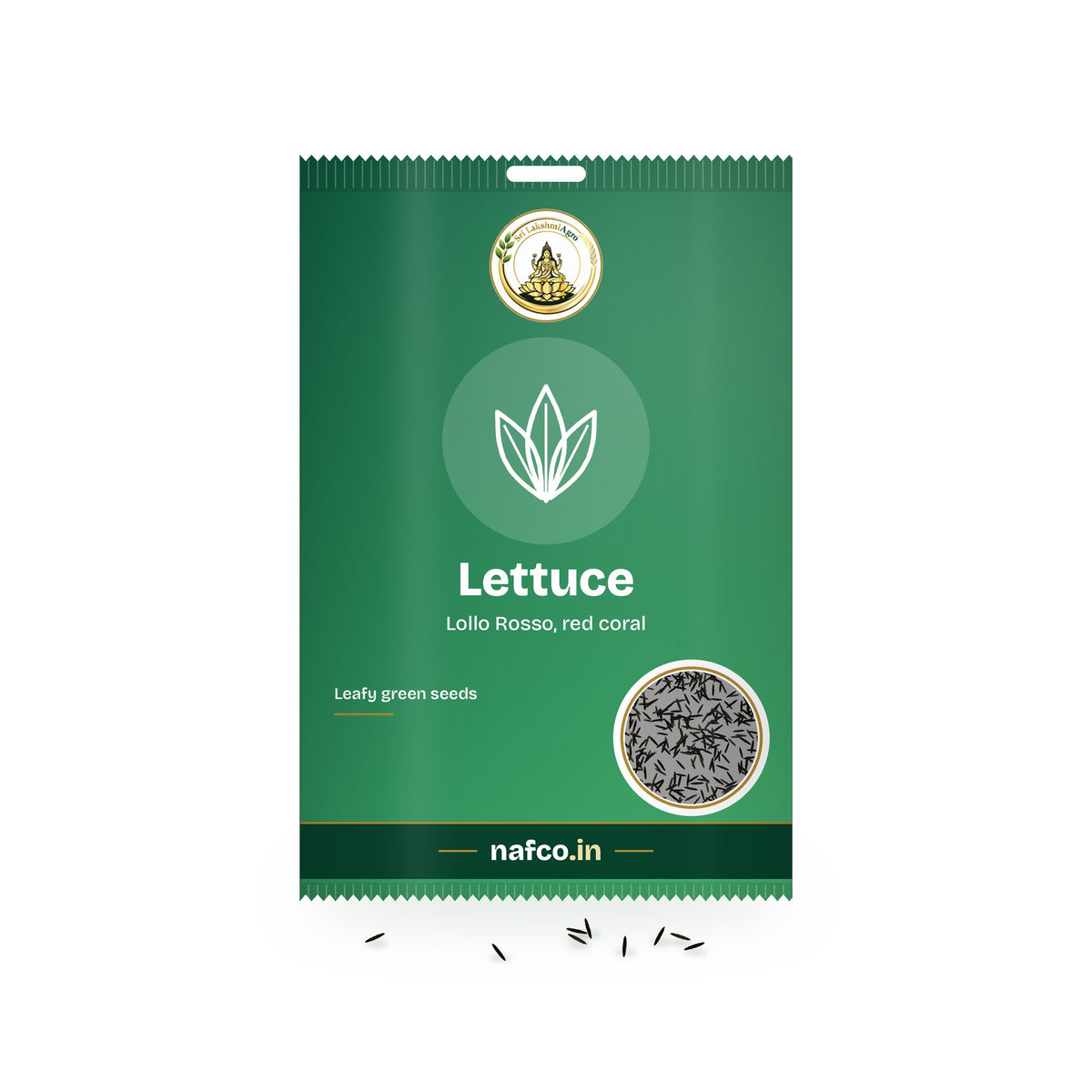 Lettuce Seeds – Lollo Rosso: Sri Lakshmi Agro seed packet with a window showing the seeds