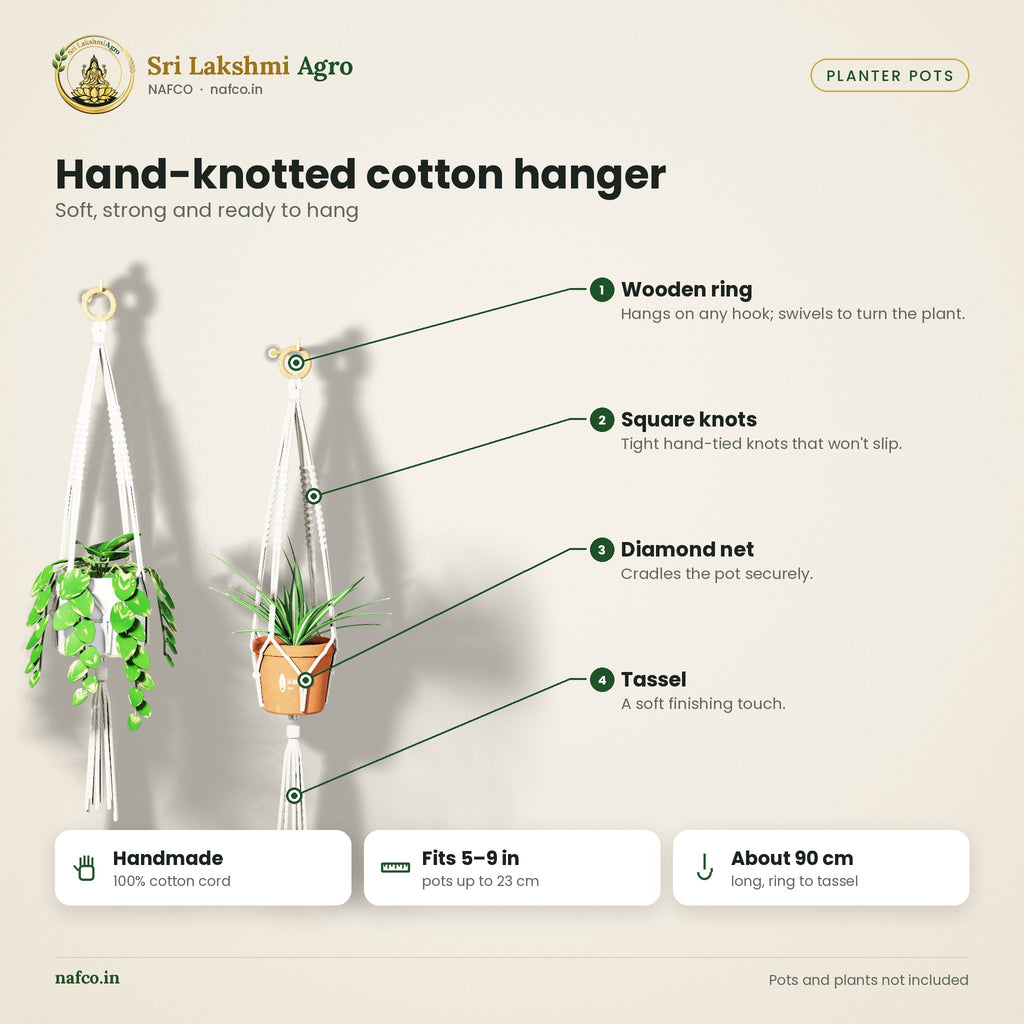 Macrame Plant Hanger – Handmade Cotton – features