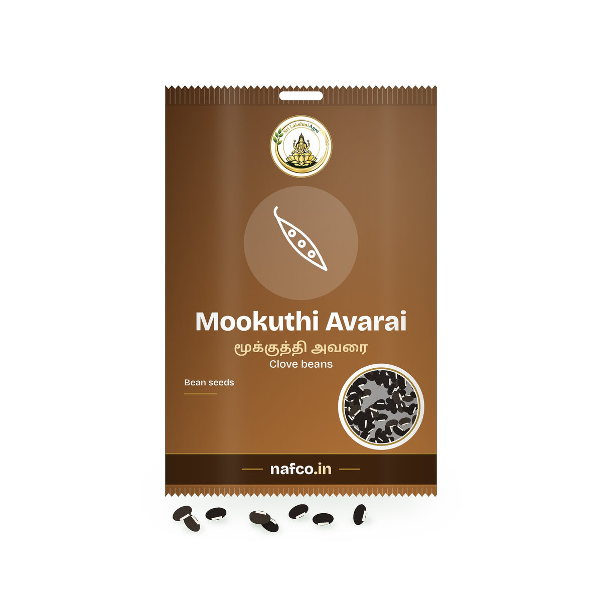 Mookuthi Avarai Seeds (Clove Beans): Sri Lakshmi Agro seed packet with a window showing the seeds
