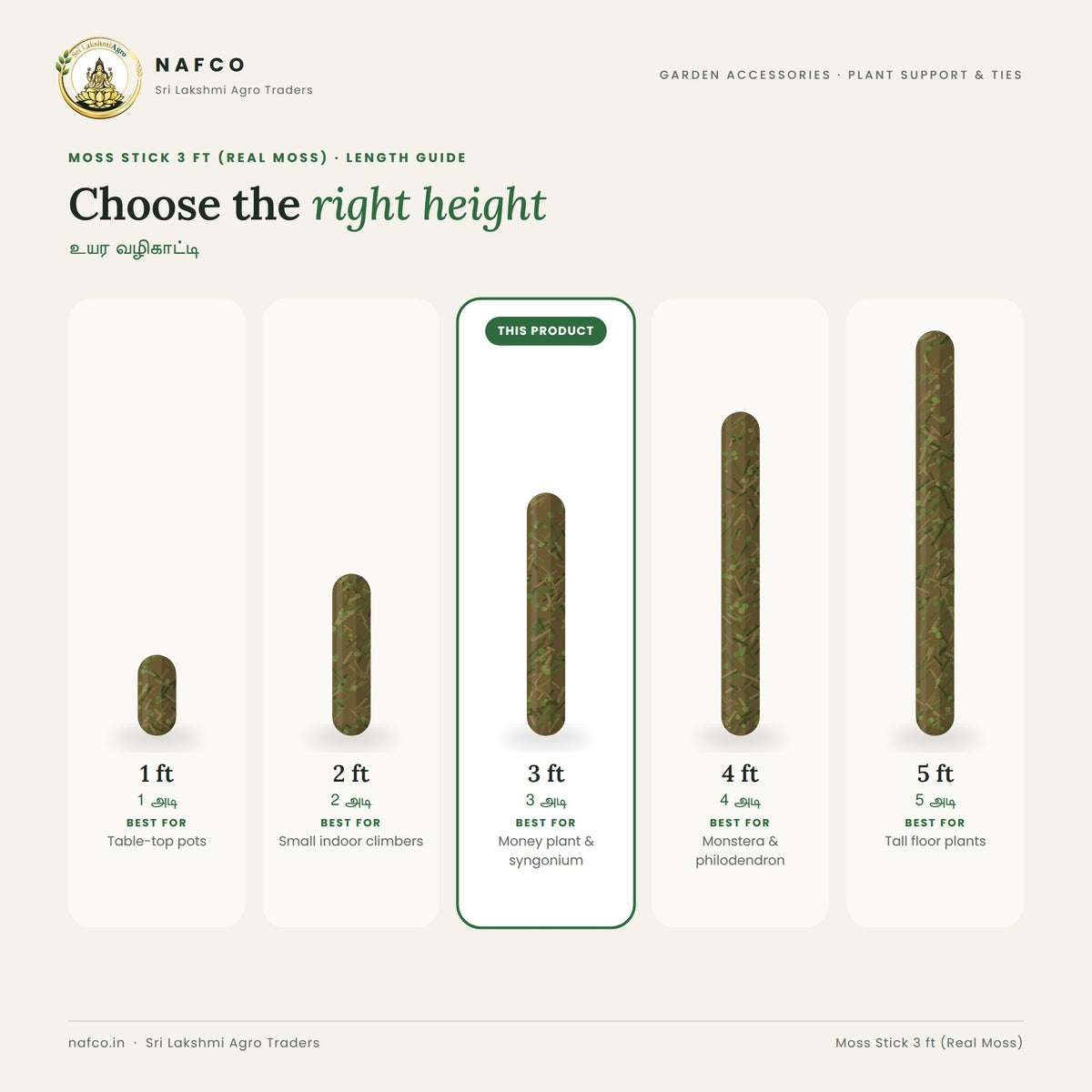 Moss Stick 3 ft (Real Moss) – length guide