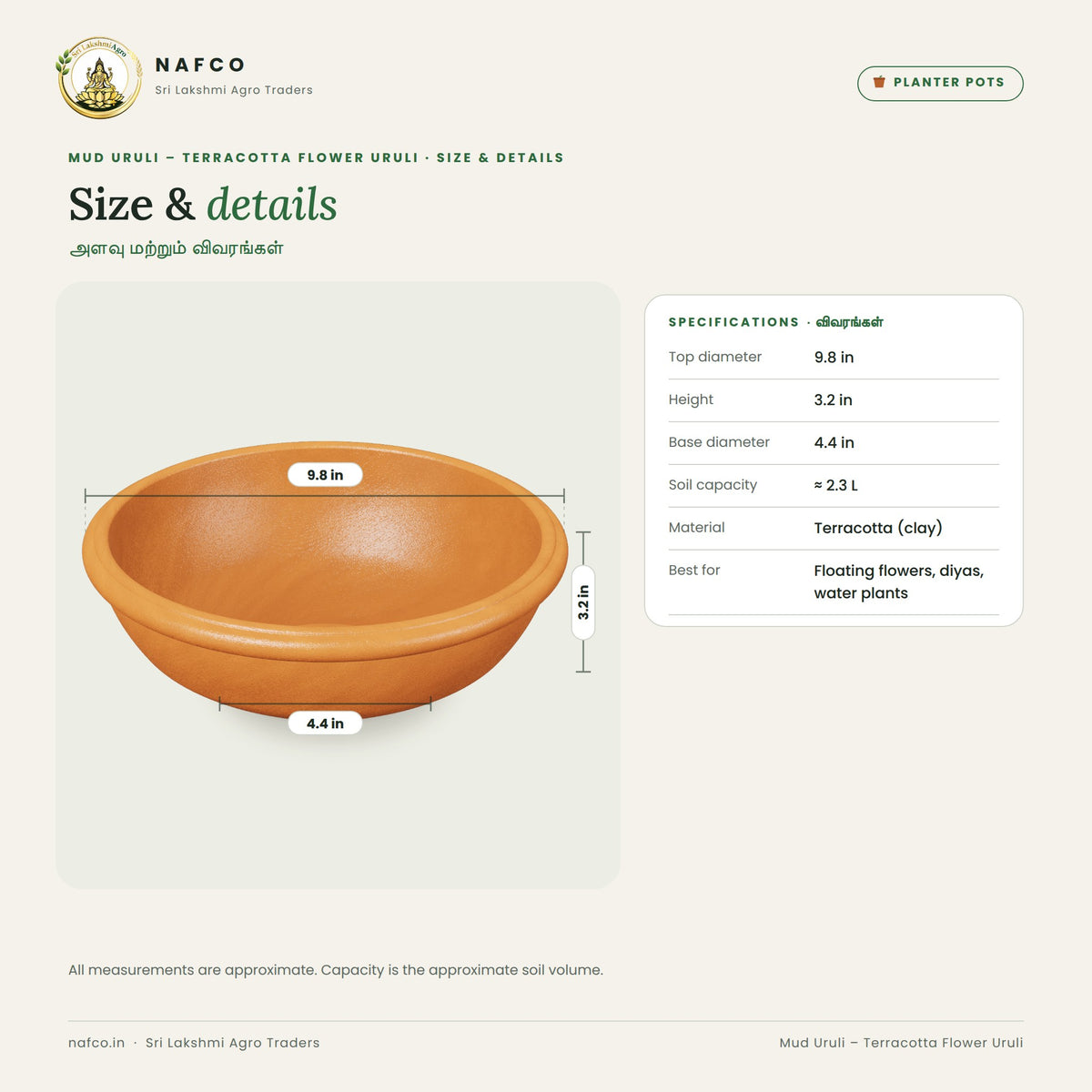 Mud Uruli – Terracotta Flower Uruli – size and details