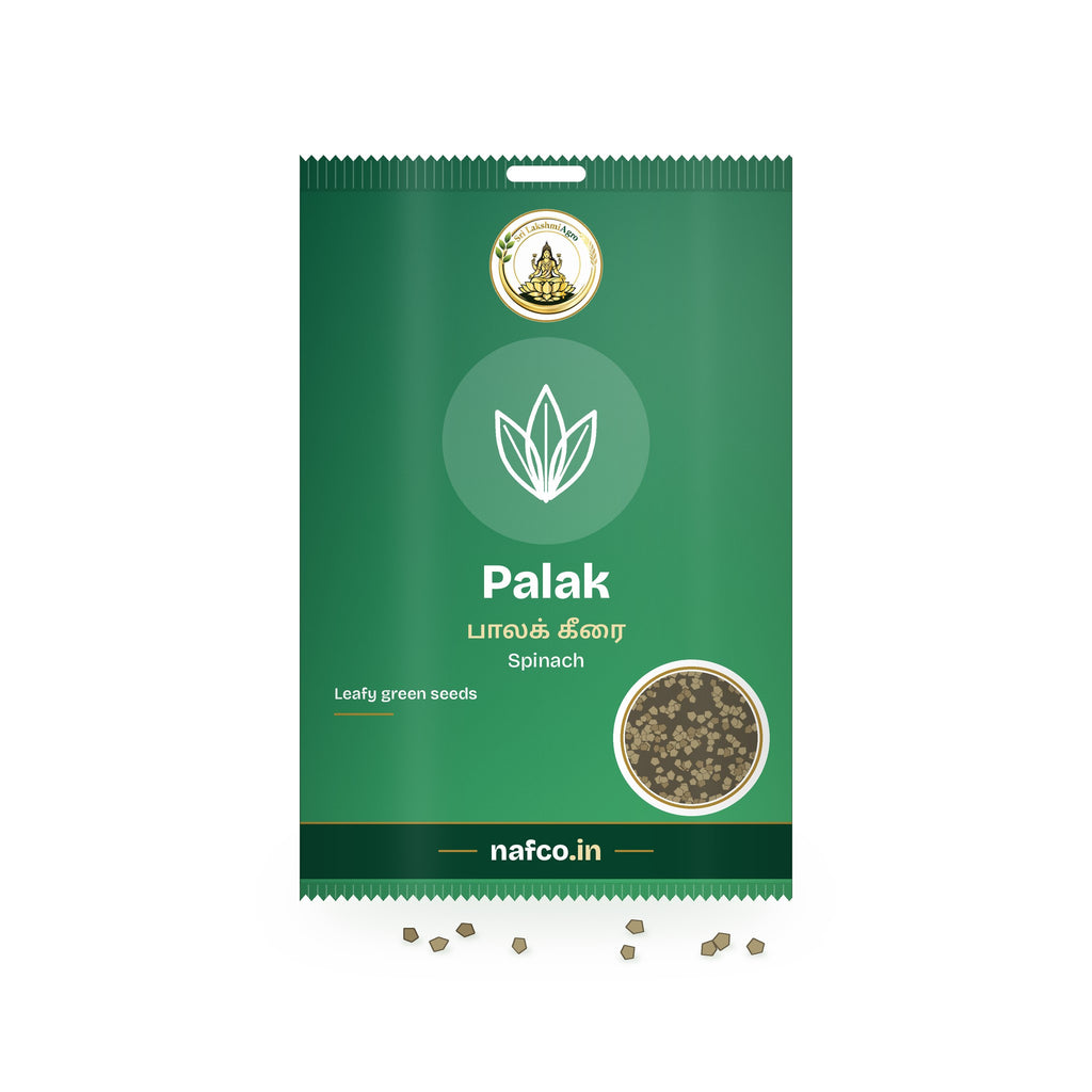 Palak Seeds: Sri Lakshmi Agro seed packet with a window showing the seeds
