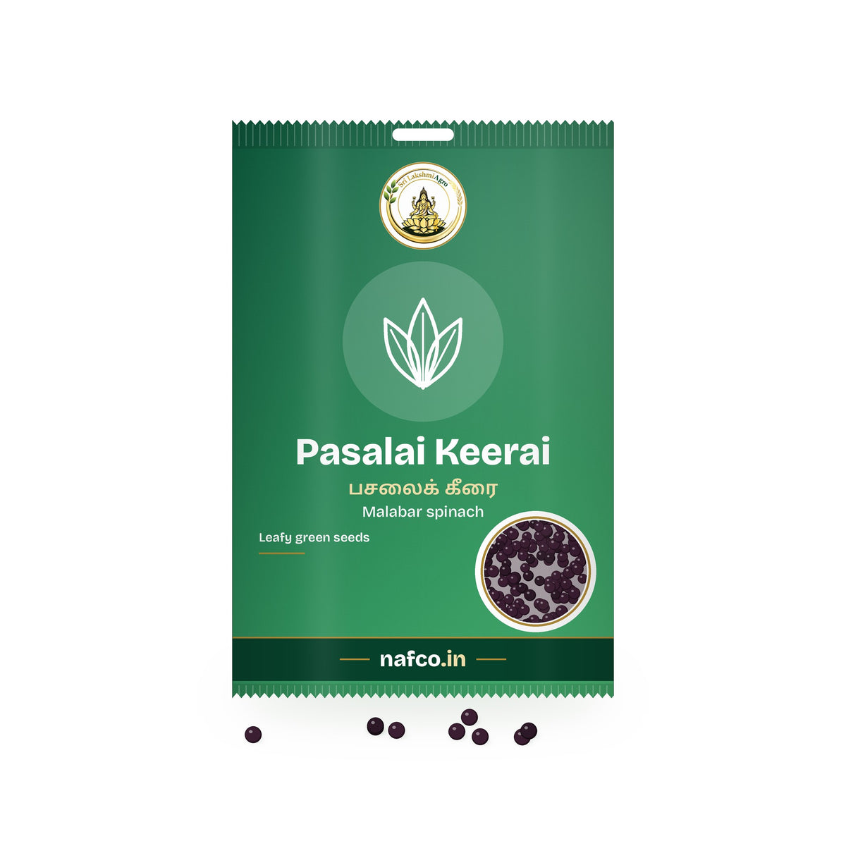 Pasalai Keerai Seeds: Sri Lakshmi Agro seed packet with a window showing the seeds