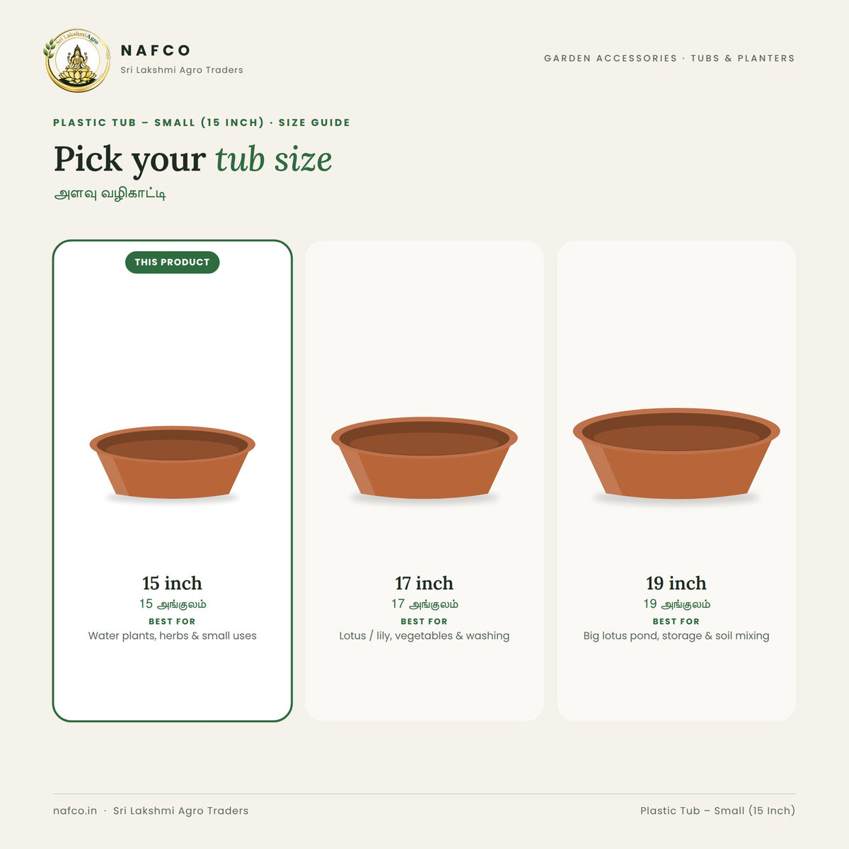 Plastic Tub – Small (15 Inch) – size guide