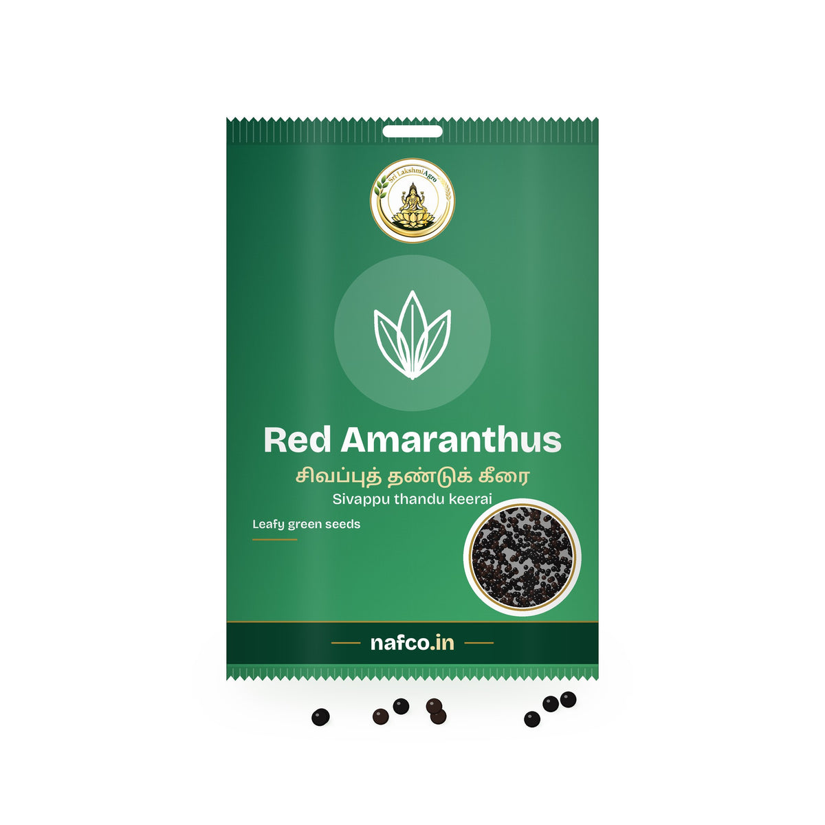 Red Amaranthus Seeds: Sri Lakshmi Agro seed packet with a window showing the seeds