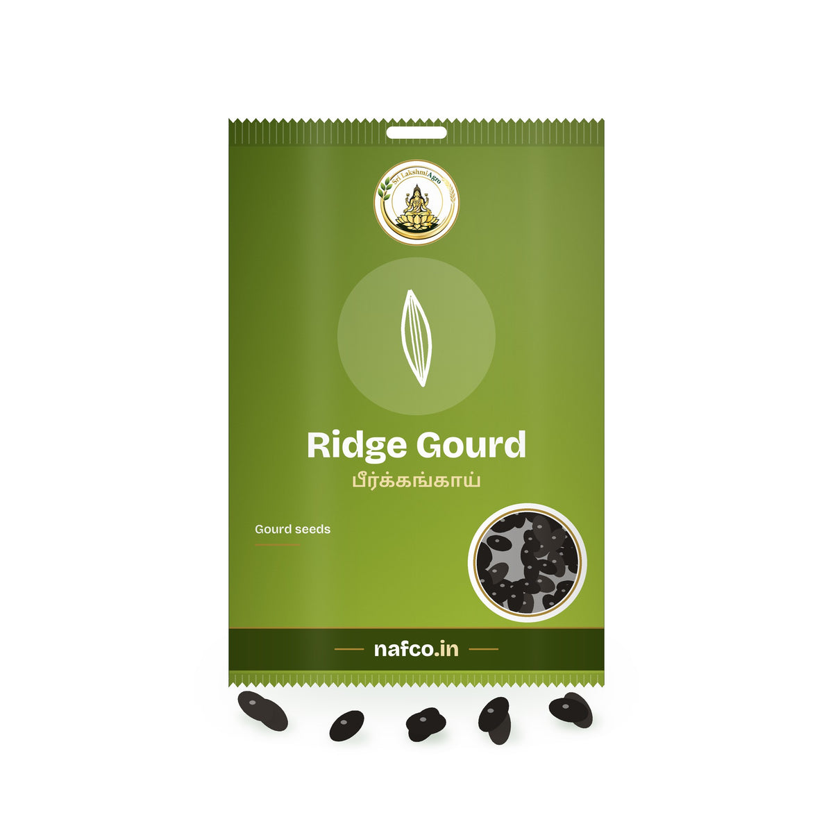 Ridge Gourd Seeds: Sri Lakshmi Agro seed packet with a window showing the seeds