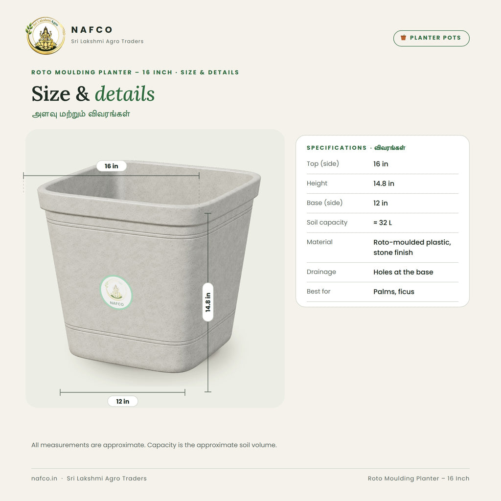 Roto Moulding Planter – 16 Inch – size and details