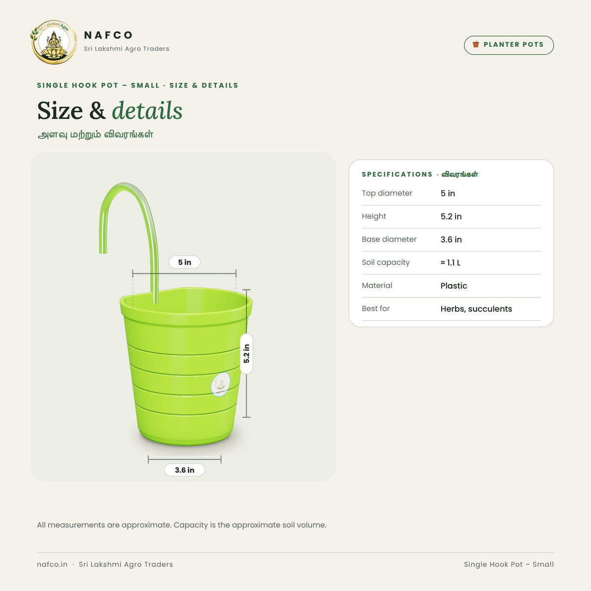 Single Hook Pot – Small – size and details