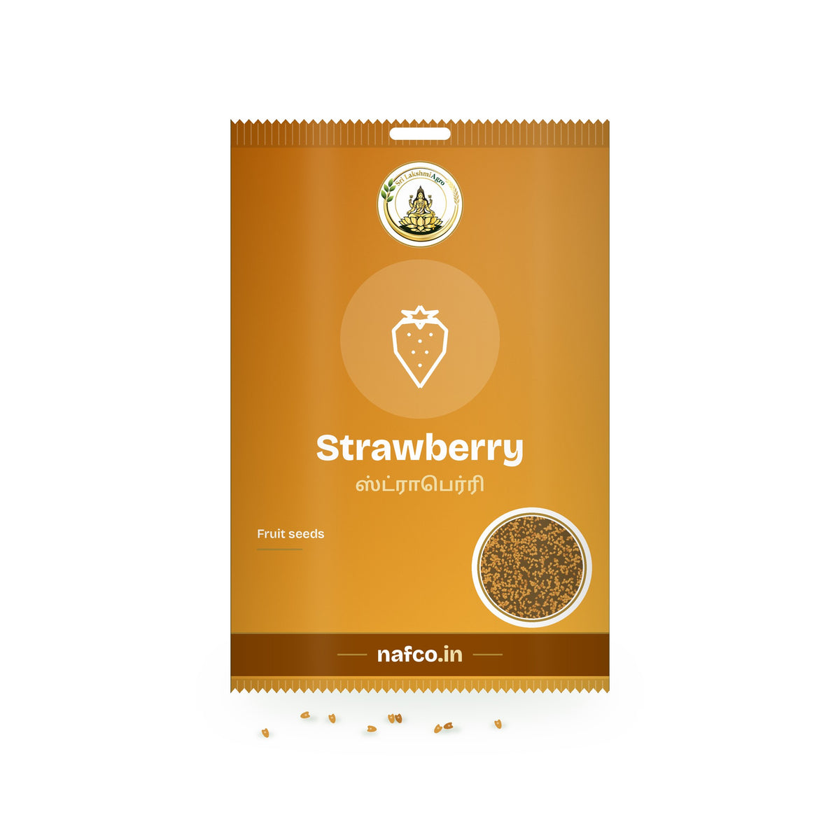 Strawberry Seeds: Sri Lakshmi Agro seed packet with a window showing the seeds