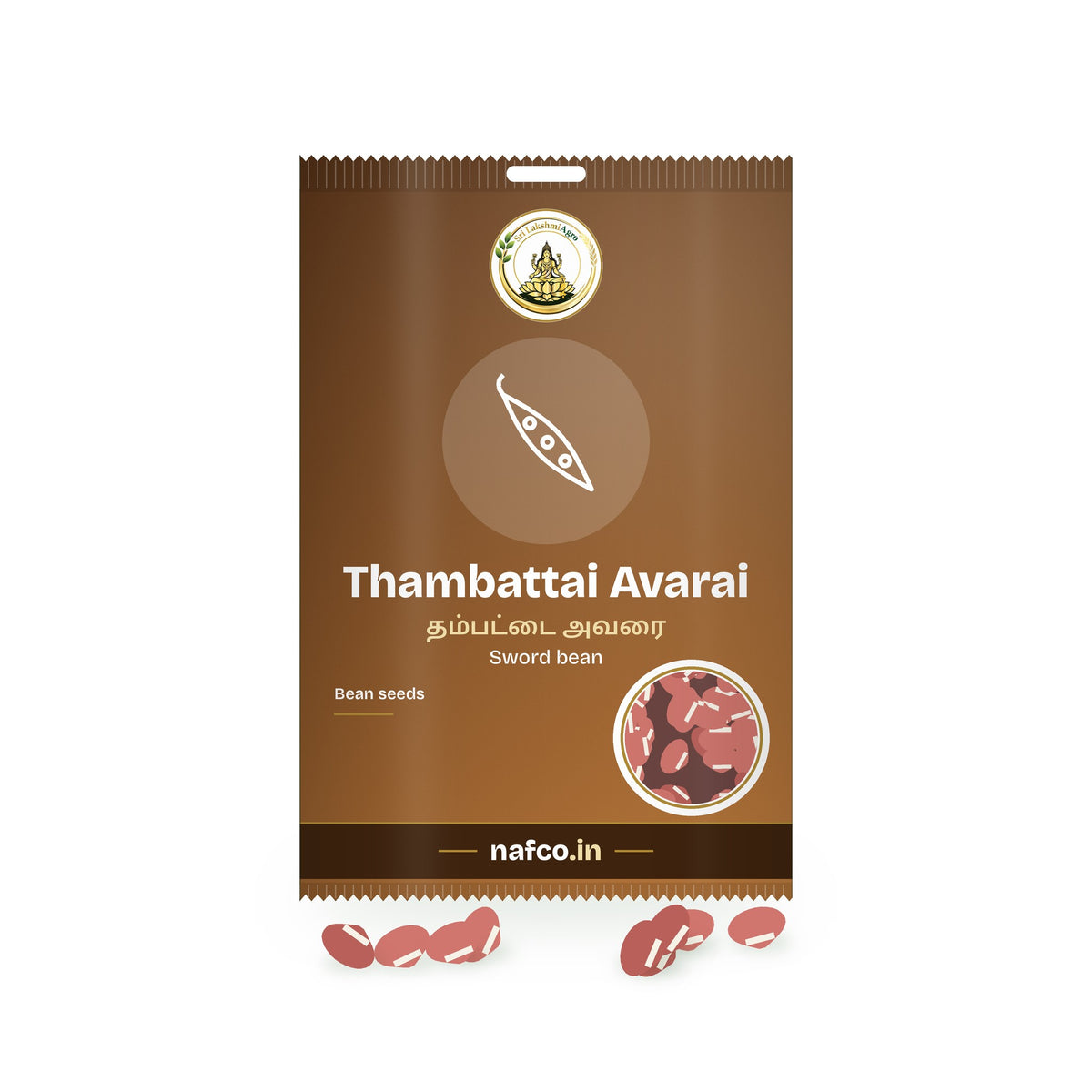 Thambattai Avarai Seeds (Sword Bean): Sri Lakshmi Agro seed packet with a window showing the seeds