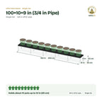 UPVC Plant Stand – 100×10×9 in (3/4 in Pipe) size guide with dimensions and how many pots it holds