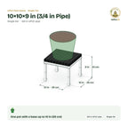 UPVC Plant Stand – 10×10×9 in (3/4 in Pipe) size guide with dimensions and how many pots it holds