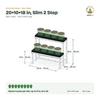 UPVC Plant Stand – 20×10×18 in, Slim 2 Step size guide with dimensions and how many pots it holds
