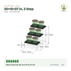 UPVC Plant Stand – 20×10×27 in, 3 Step size guide with dimensions and how many pots it holds