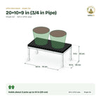 UPVC Plant Stand – 20×10×9 in (3/4 in Pipe) size guide with dimensions and how many pots it holds