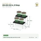 UPVC Plant Stand – 20×20×18 in, 2 Step size guide with dimensions and how many pots it holds