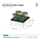 UPVC Plant Stand – 20×20×9 in (3/4 in Pipe) size guide with dimensions and how many pots it holds