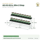 UPVC Plant Stand – 40×10×18 in, Slim 2 Step size guide with dimensions and how many pots it holds
