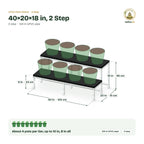 UPVC Plant Stand – 40×20×18 in, 2 Step size guide with dimensions and how many pots it holds