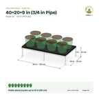 UPVC Plant Stand – 40×20×9 in (3/4 in Pipe) size guide with dimensions and how many pots it holds