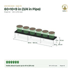 UPVC Plant Stand – 60×10×9 in (3/4 in Pipe) size guide with dimensions and how many pots it holds