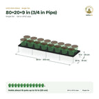 UPVC Plant Stand – 80×20×9 in (3/4 in Pipe) size guide with dimensions and how many pots it holds