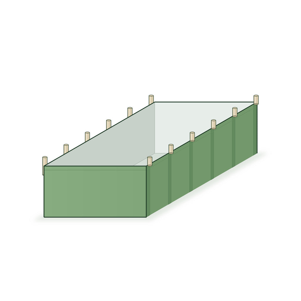 10 × 4 × 2 ft vermi bed with support rods along both long sides
