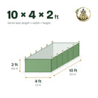Size guide for the 10 × 4 × 2 ft vermi bed