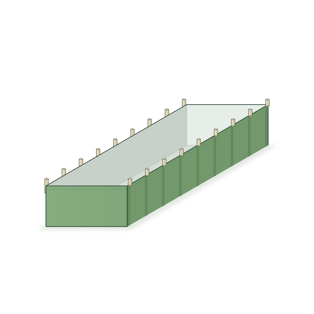 16 × 4 × 2 ft vermi bed with support rods along both long sides