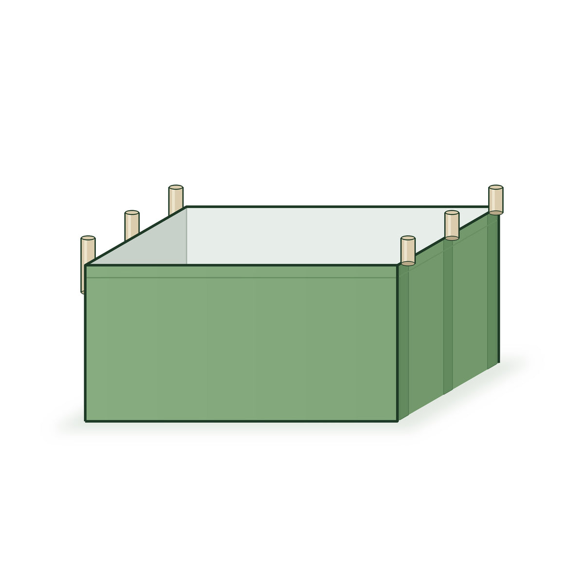 3 × 4 × 2 ft vermi bed with support rods along both long sides