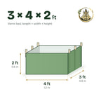 Size guide for the 3 × 4 × 2 ft vermi bed