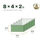 Size guide for the 8 × 4 × 2 ft vermi bed