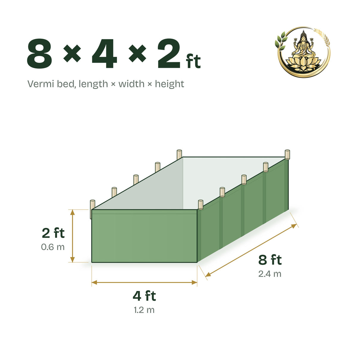Size guide for the 8 × 4 × 2 ft vermi bed