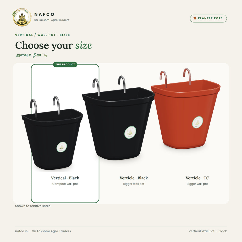 Vertical Wall Pot – Black – size guide