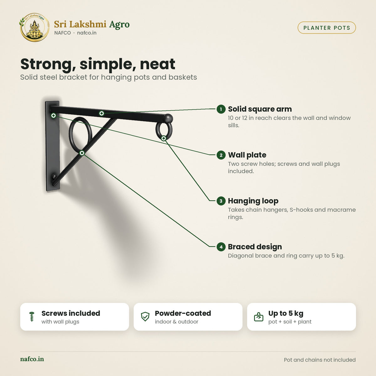 Wall Bracket for Hanging Planters – features