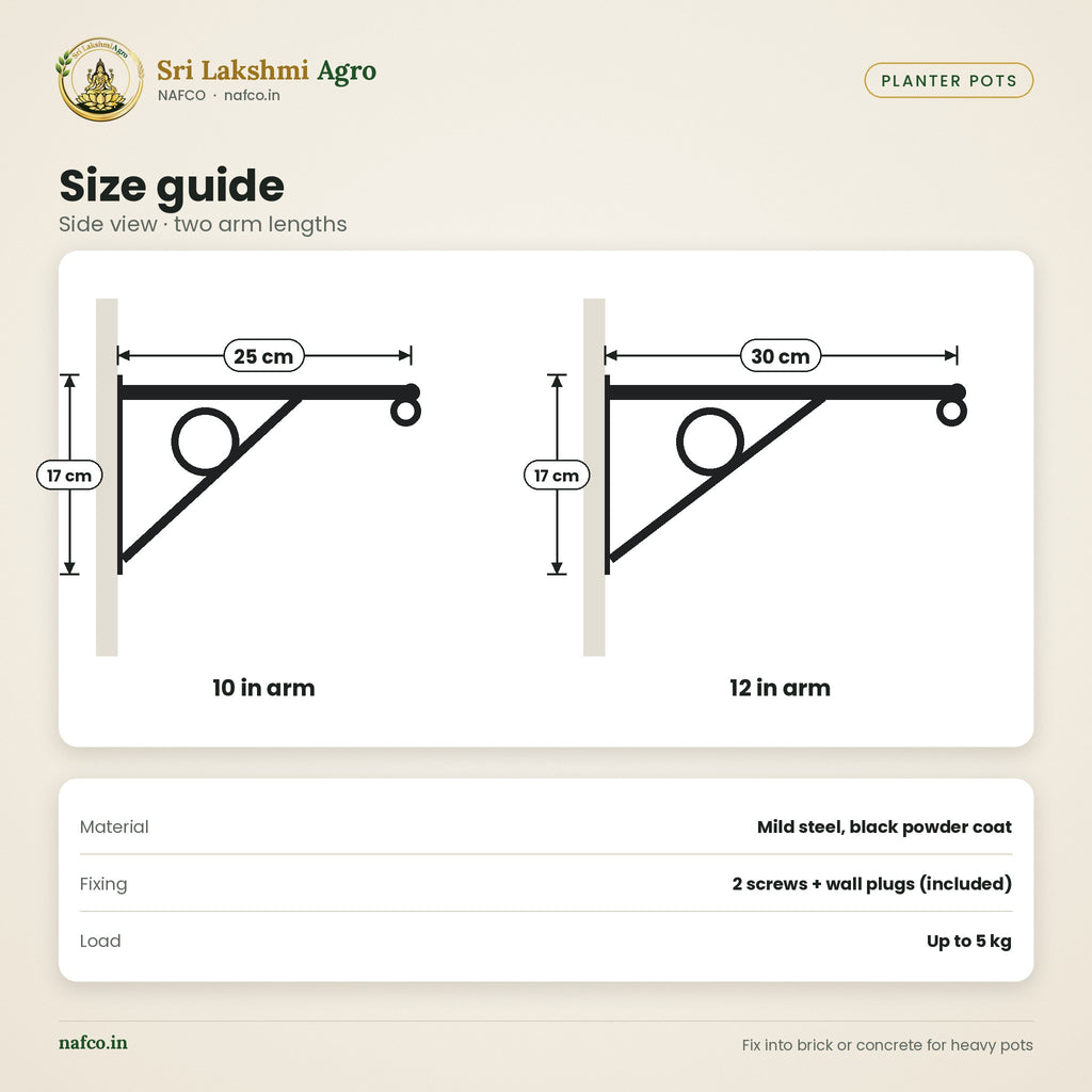 Wall Bracket for Hanging Planters – size guide