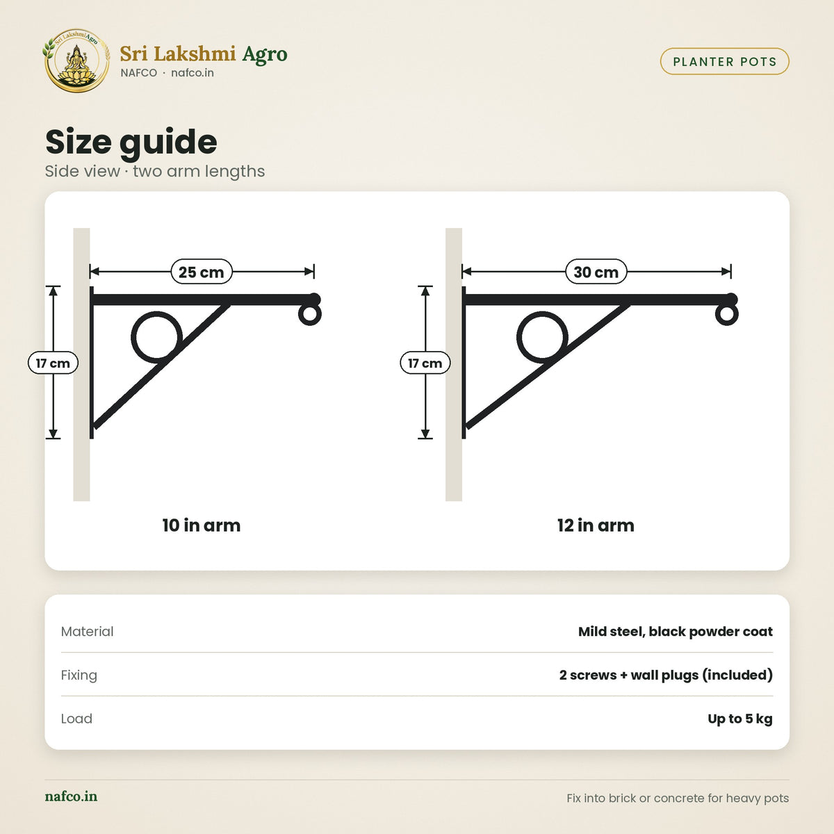 Wall Bracket for Hanging Planters – size guide