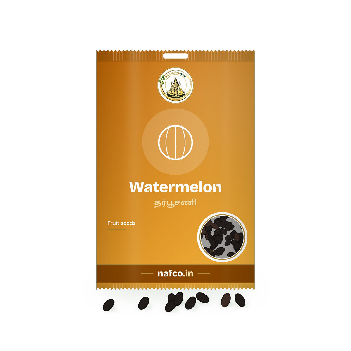 Watermelon Seeds: Sri Lakshmi Agro seed packet with a window showing the seeds